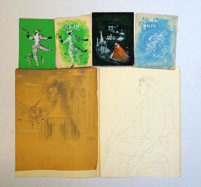 Lot de dessins divers gouaches, certains...