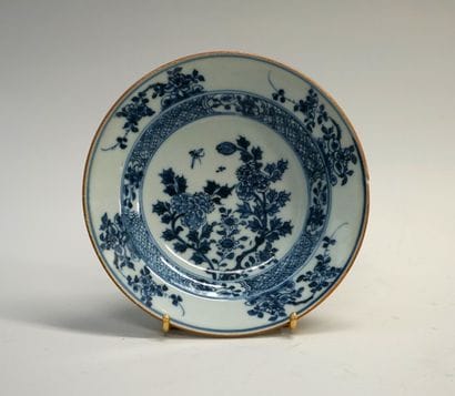 Assiette creuse en porcelaine blanc bleu...
