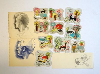 Lot de dessins divers gouaches, certains...