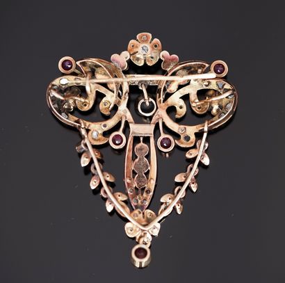 BROCHE en argent et or rose 18k (750/°°)...
