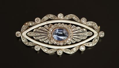 BROCHE PLAQUE en platine 950/°° et or jaune...