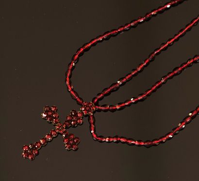 Antique necklace with double strand of faceted...