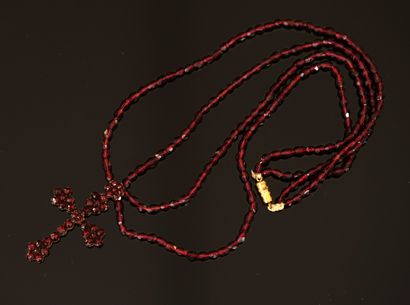 Antique necklace with double strand of faceted...