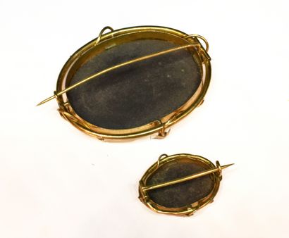 ENSEMBLE de 2 BROCHES en or jaune 18K (750/°°)...