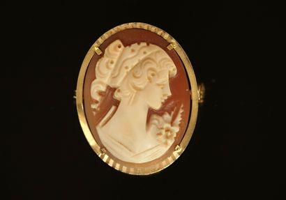 BROCHE en or jaune, camée coquille à profil...
