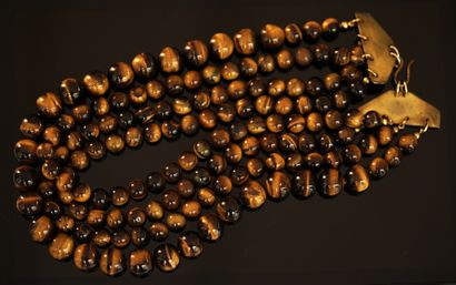 COLLIER à 4 rangs de boules d'oeil de tigre...