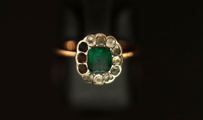 FINE BAGUE en or et argent sertie de strass...