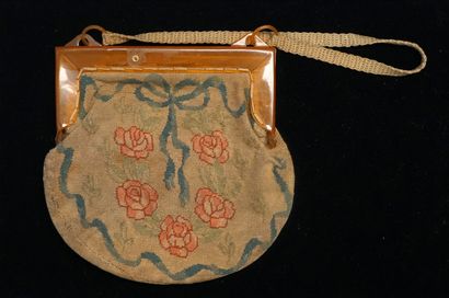 SAC DE SOIREE en tissu au petit point à motif...