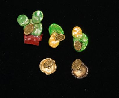 MAISON CR - 3 BOUTONS DE MANCHETTES cactus...