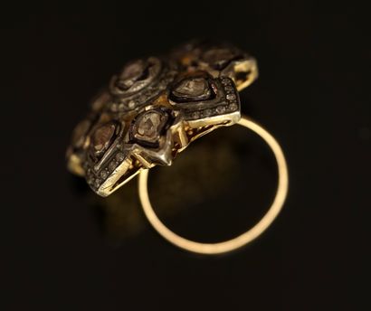 BAGUE en argent doré 925/°° et or jaune 9K...