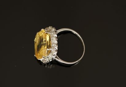 Platinum ring centered on a 17.41cts square-cut...