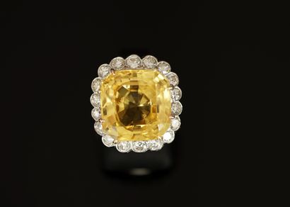 Platinum ring centered on a 17.41cts square-cut...
