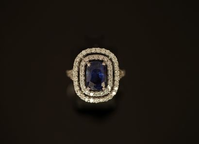 RING in 18K (750/°°) white gold, centered...