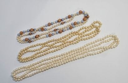 SET OF 3 white freshwater pearl SAUTOIRS...