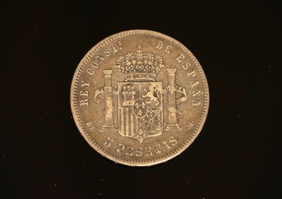 PIECE en argent 900/°° de 5 pesetas Alfonso...