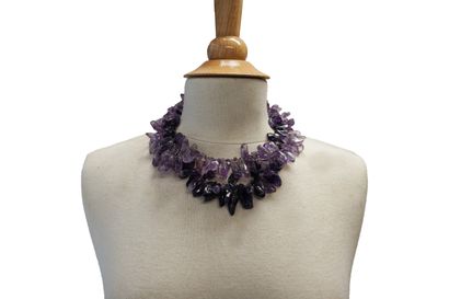 SET OF 2 NECKLACES with free-form amethyst...