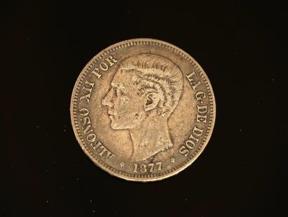 PIECE en argent 900/°° de 5 pesetas Alfonso...