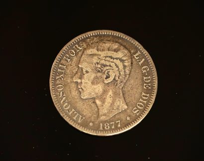 PIECE en argent 900/°° de 5 pesetas Alfonso...