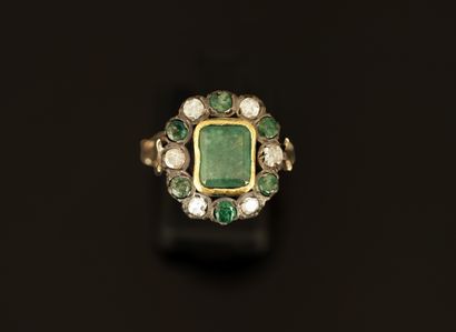 BAGUE en or jaune 14K (585/°°) et argent...