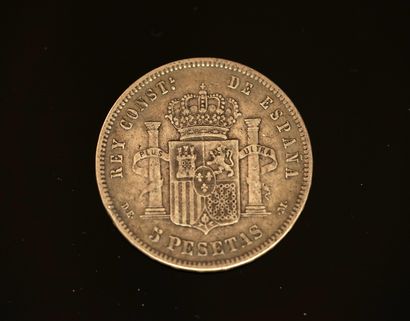 PIECE en argent 900/°° de 5 pesetas Alfonso...