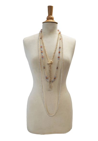 SET OF 3 white freshwater pearl SAUTOIRS...