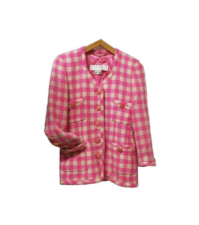 ESCADA - Pink gingham mini-skirt suit set,...