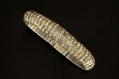 Articulated silver-plated BRACELET with rhinestone-set...