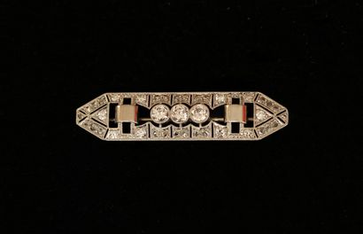 BROCHE BARRETTE en platine et or gris 18k...
