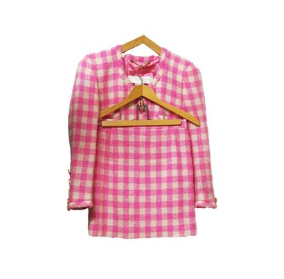 ESCADA - Pink gingham mini-skirt suit set,...