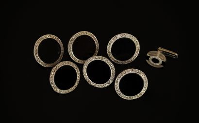 SET of 6 platinum BUTTONS set with an onyx...