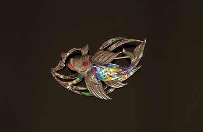 800/°° silver DROCHE featuring a fish enhanced...
