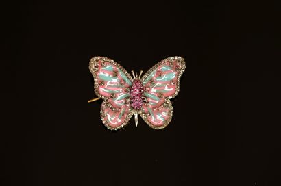 925/°° gilt silver brooch featuring a butterfly...