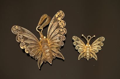 SET of 2 BUTTERFLY PENDANTS probably in silver...