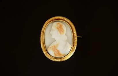 Shell CAMEE with a woman's profile, pompom...