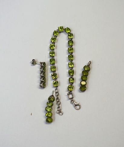 Silver and green (peridot?) oval and square...