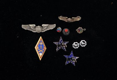 Metal set including various badges, pins...
