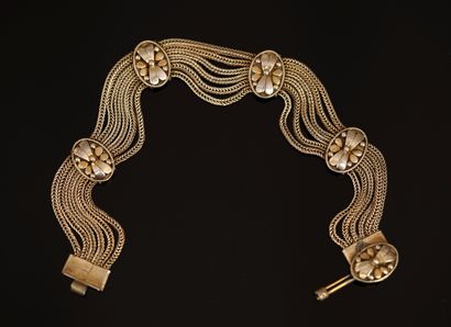 925/°° silver, partially gilded, supple BRACELET...