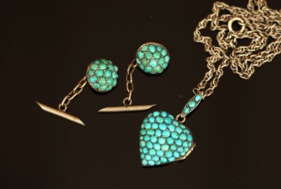 Silver-plated metal and turquoise cabochon...