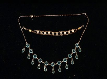 COLLERETTE in gilt metal adorned with blue...