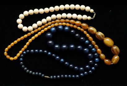 SET OF 3 vintage synthetic NECKLACES, 1 with...