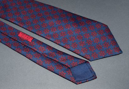 HERMES- CRAVATE, signed, decorated with red...