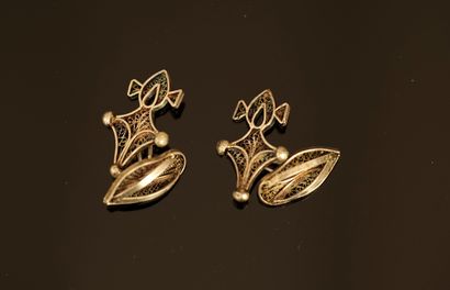PAIR OF HANDLEBUTTONS in filigreed silver...