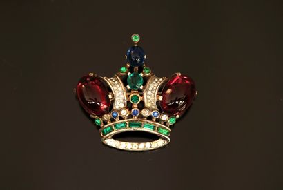 TRIFARI - Silver brooch, partially gilded...