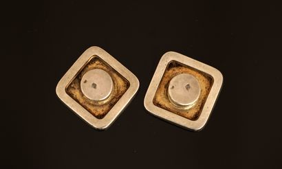 Pair of large square knobs in silver min...