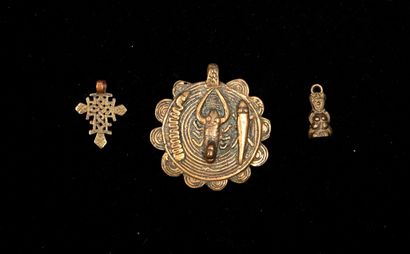 FANTAISIE - SET of 3 bronze PENDANTS (Ethiopian...