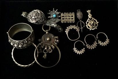 SILVER SET including 4 BRACELETS (1 damaged),...