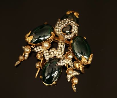 Vintage GRIPOIX-style brooch in gilded and...