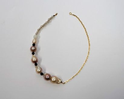 Designer necklace in gilded metal, part chain,...