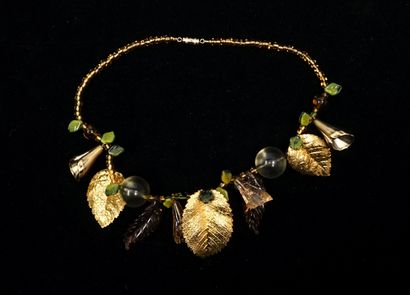 FANTAISIE - Floral necklace in gilded metal...
