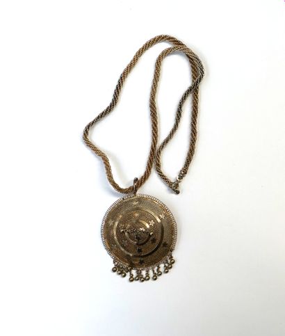 PENDANT and CHAIN in silver-plated metal,...
